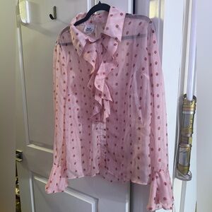 Sheer Pink Strawberry Dot Ruffle Blouse 1X.